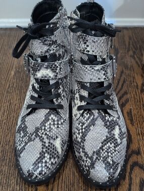 Ted Baker Snake Print Lace-Up Ankle Boots with Buckle Straps